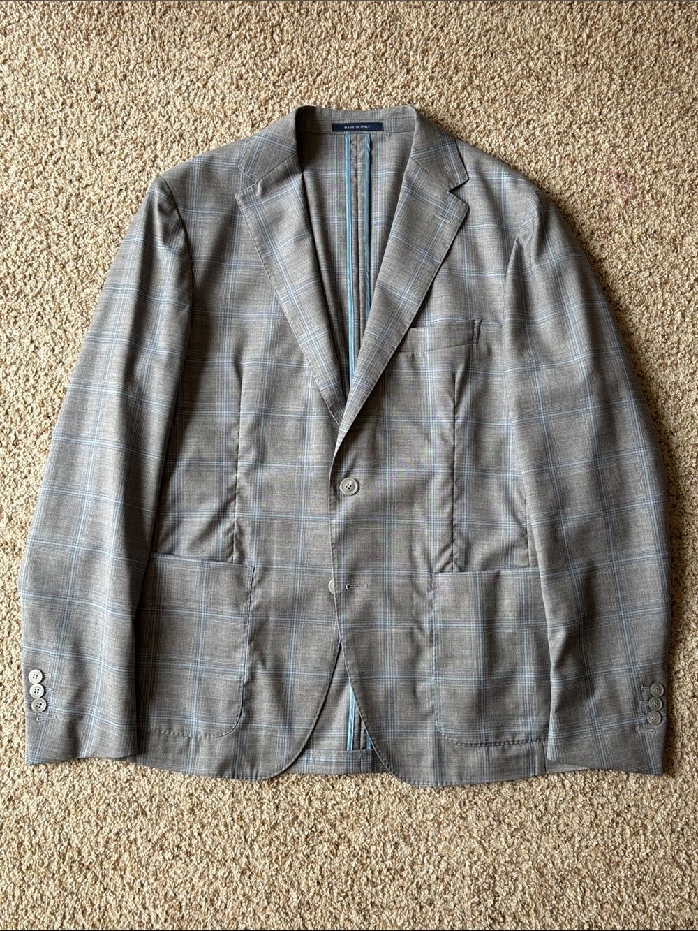 *Luxury* Boggi Milano Gray Plaid Summer Weight Wool Sport Coat Eu 50 US 38 40